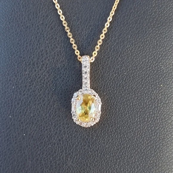 Premium Sava Sphene & White Zircon Halo Pendant On 20" Necklace - Picture 5 of 10